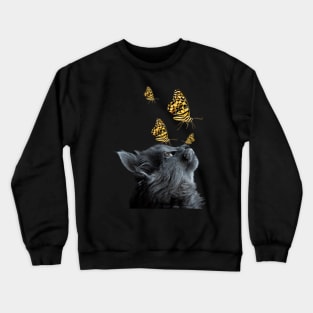 Cute Black Cat With Butterfly Cat adoption For Cat Lover Crewneck Sweatshirt